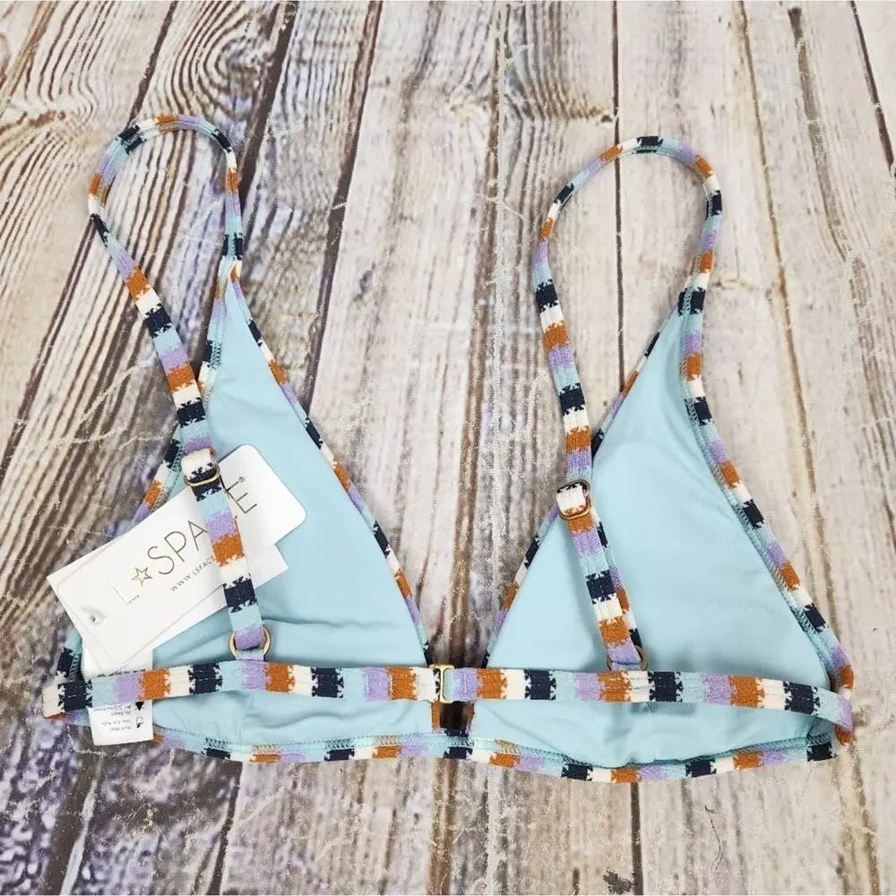 L*Space Millie Bikini Triangle Top Over the Moon Striped Small NWT
